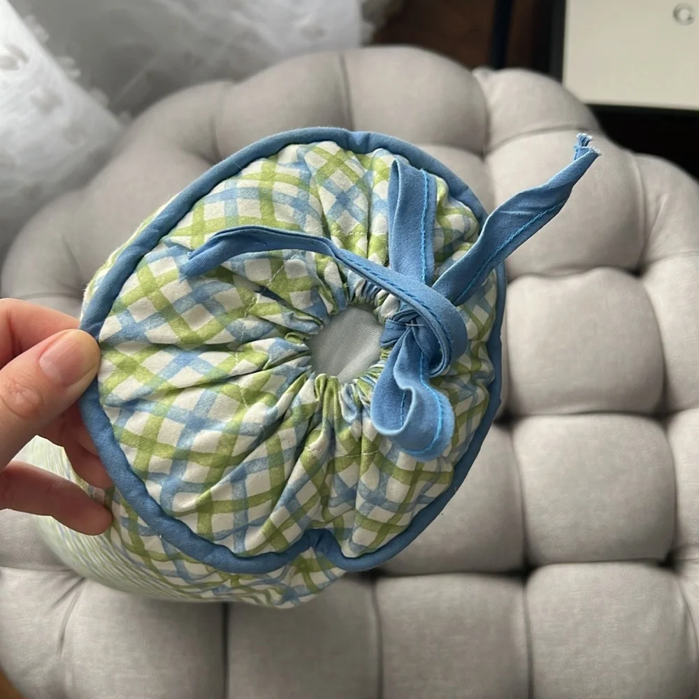 Custom Blue and Green Gingham Tootsie Roll Pillow